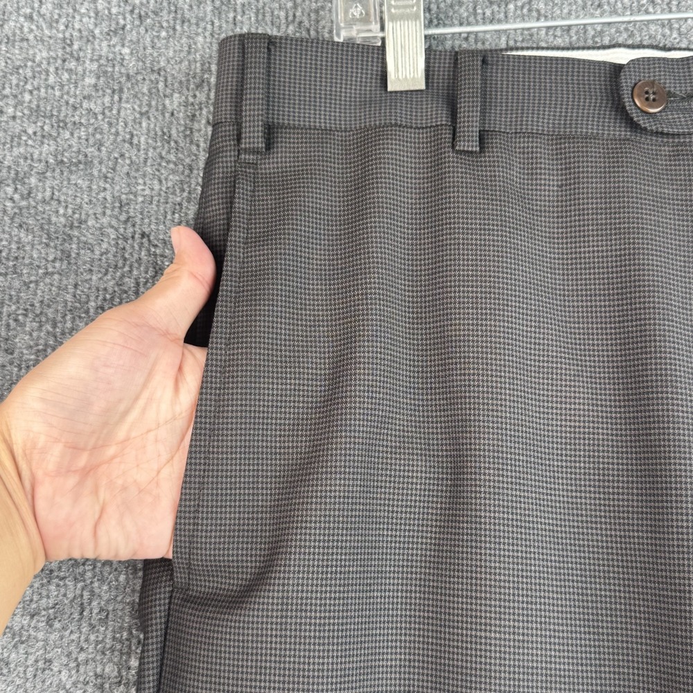 Zanella Dress Pants Mens 36 Brown Houndstooth Wool Flat Front Todd Trousers - Picture 3 of 12